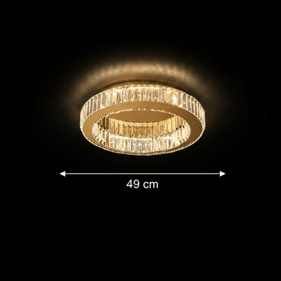 LED csillár távirányítóval és kristály VERTUS 18W, 30cm, Kör, Hideg/Meleg/Semleges fény, Szabályozható, Arany