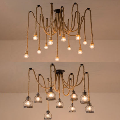 Vintage csillár LV121/10BK, 10xE27, rusztikus, húr és fém, 2x100 cm, fekete tartó Vintage csillárok, alapértelmezett cím Alessandro Design