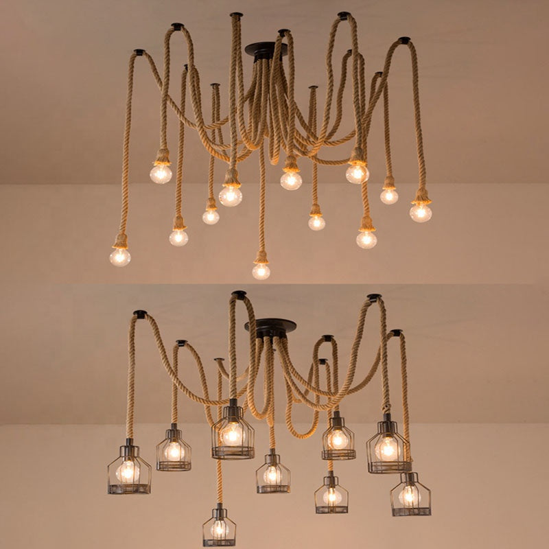 Vintage csillár LV121/10BK, 10xE27, rusztikus, húr és fém, 2x100 cm, fekete tartó Vintage csillárok, alapértelmezett cím Alessandro Design