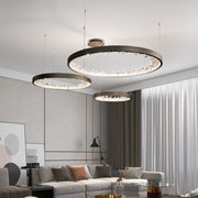 Lustra LED suspendata cu telecomanda, Cristale K9, 80W, 3 Cercuri, lumina Rece/Calda/Neutra, Dimabila, Negru, Inaltime Reglabila Lustre Moderne Default Title Alessandro Design