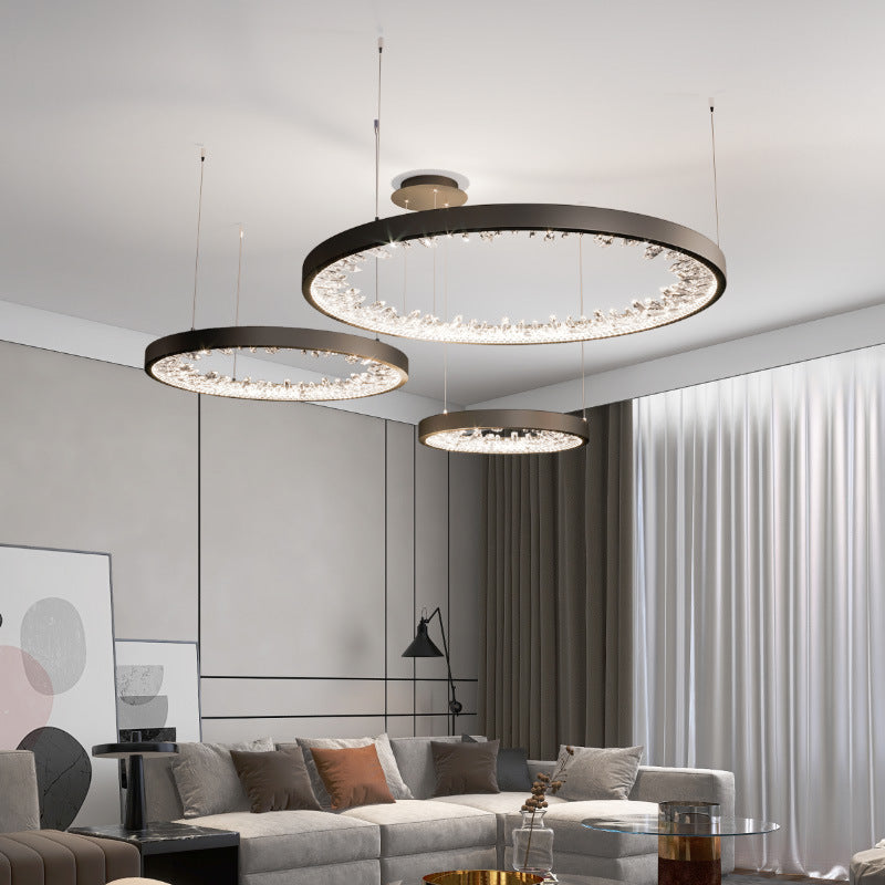 Lustra LED suspendata cu telecomanda, Cristale K9, 80W, 3 Cercuri, lumina Rece/Calda/Neutra, Dimabila, Negru, Inaltime Reglabila Lustre Moderne Default Title Alessandro Design