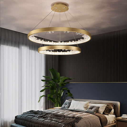 Lustra LED suspendata cu telecomanda, Cristale K9, 73W, 2 Cerc, 60 cm, lumina Rece/Calda/Neutra, Dimabila, Auriu, Inaltime Reglabila Lustre LED cu Telecomanda Default Title Alessandro Design