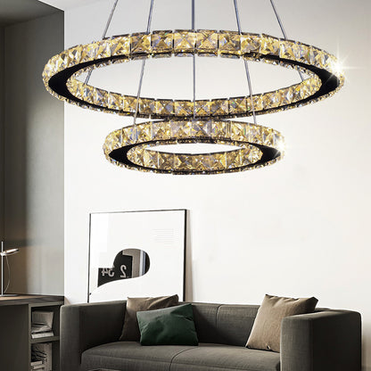 LED csillár távirányítóval és kristály PRISM LUMINIS 58W, 2 kör, hideg/meleg/semleges fény, szabályozható, króm és fehér, állítható magasságú LED csillárok távirányítóval Alapértelmezett cím Alessandro Design