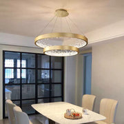 Lustra LED suspendata cu telecomanda, Cristale K9, 73W, 2 Cerc, 60 cm, lumina Rece/Calda/Neutra, Dimabila, Auriu, Inaltime Reglabila Lustre LED cu Telecomanda Default Title Alessandro Design