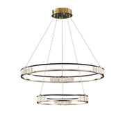 Függesztett LED-es csillár távirányítóval és kristály ROGER 100W, 2 kör, hideg/meleg/semleges fény, szabályozható, fényes arany, állítható magasságú kristály LED csillárok Alapértelmezett cím Alessandro Design