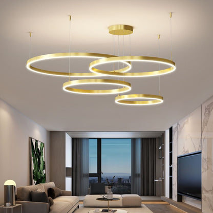 Lustra LED suspendata cu telecomanda LT813/4GD 139W, 4 Cercuri, lumina Rece/Calda/Neutra, Dimabila, Auriu, Inaltime Reglabila Lustre LED cu Telecomanda Default Title Alessandro Design