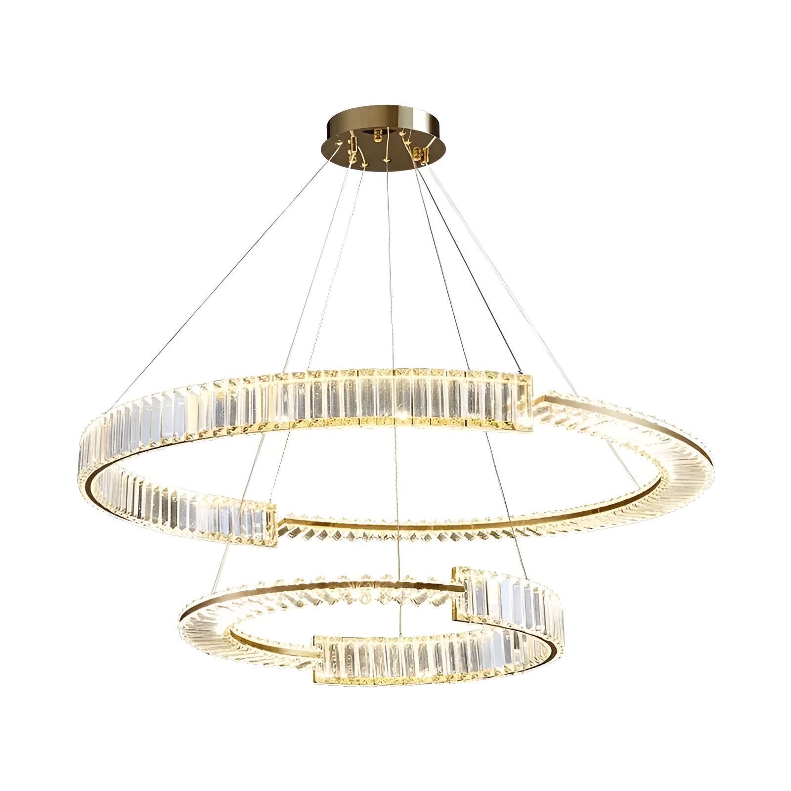 Függesztett LED kristálycsillár PRISM REGAL 117W, 2 kör, hideg/meleg/semleges fény, szabályozható, aranyszínű, állítható magasságú kristály LED csillárok alapértelmezett cím Alessandro Design