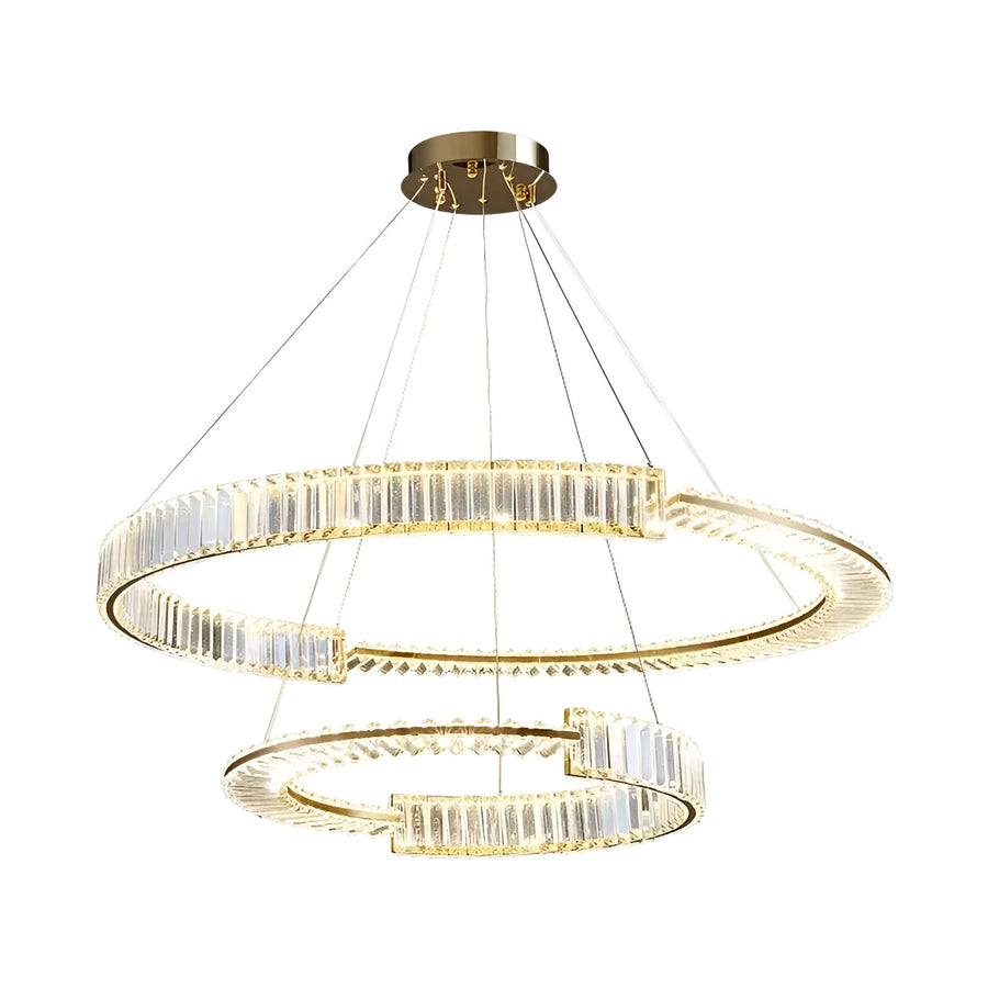 Függesztett LED kristálycsillár PRISM REGAL 117W, 2 kör, hideg/meleg/semleges fény, szabályozható, aranyszínű, állítható magasságú kristály LED csillárok alapértelmezett cím Alessandro Design