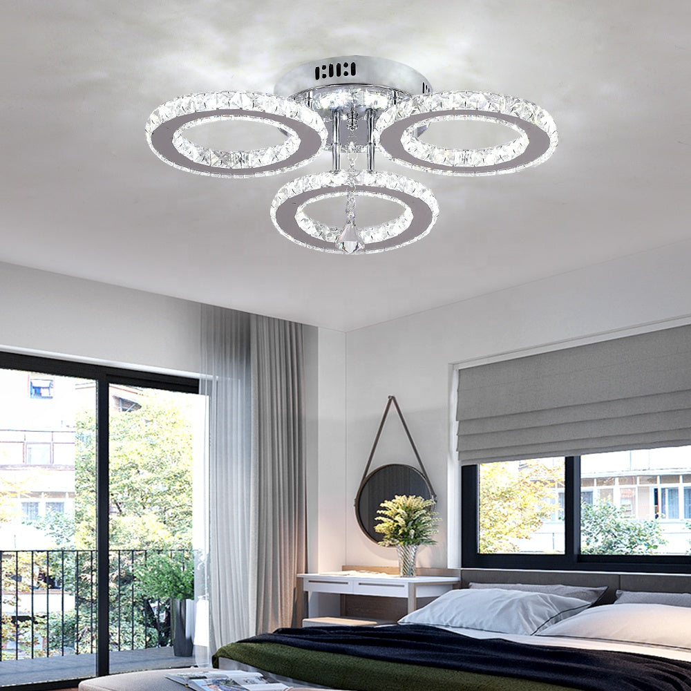 LED csillár távirányítóval és kristály ALANUBIS 40W, 3 kör, hideg/meleg/semleges fény, szabályozható, fényes króm kristály LED csillárok alapértelmezett cím Alessandro Design