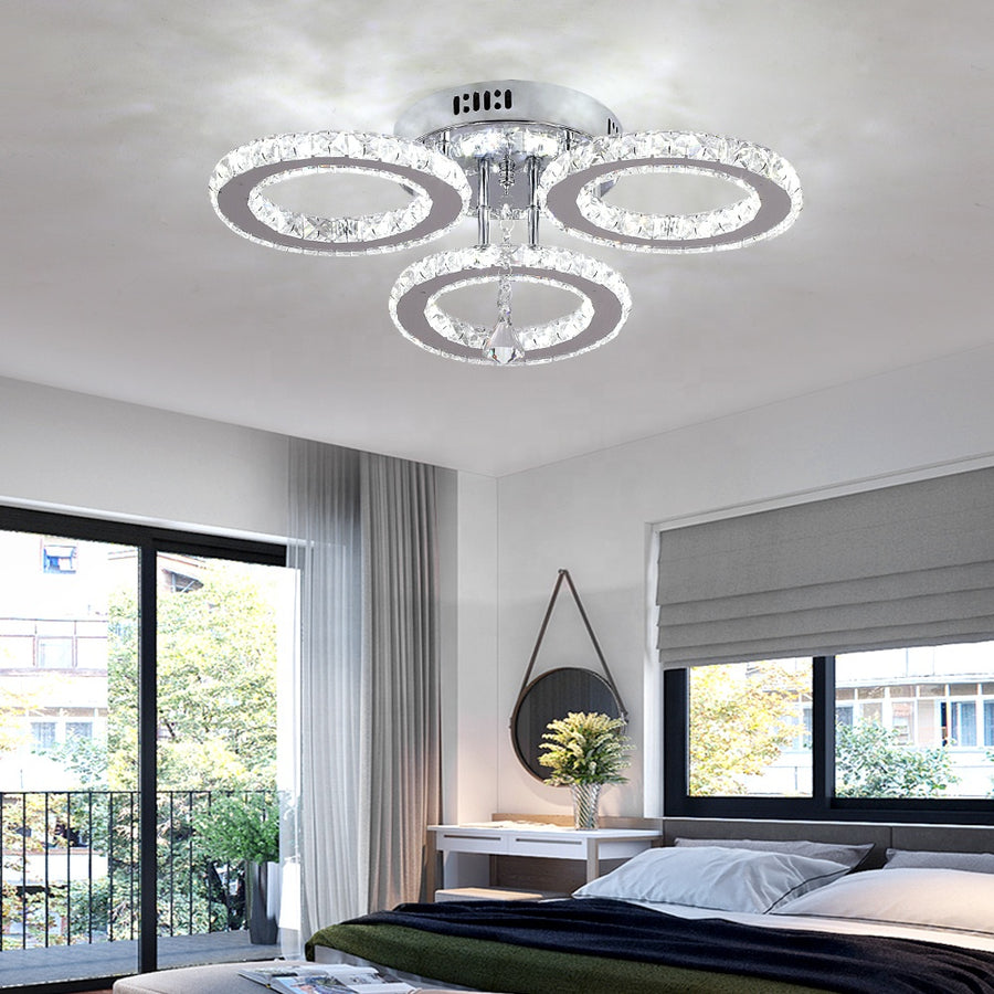 LED csillár távirányítóval és kristály ALANUBIS 40W, 3 kör, hideg/meleg/semleges fény, szabályozható, fényes króm kristály LED csillárok alapértelmezett cím Alessandro Design