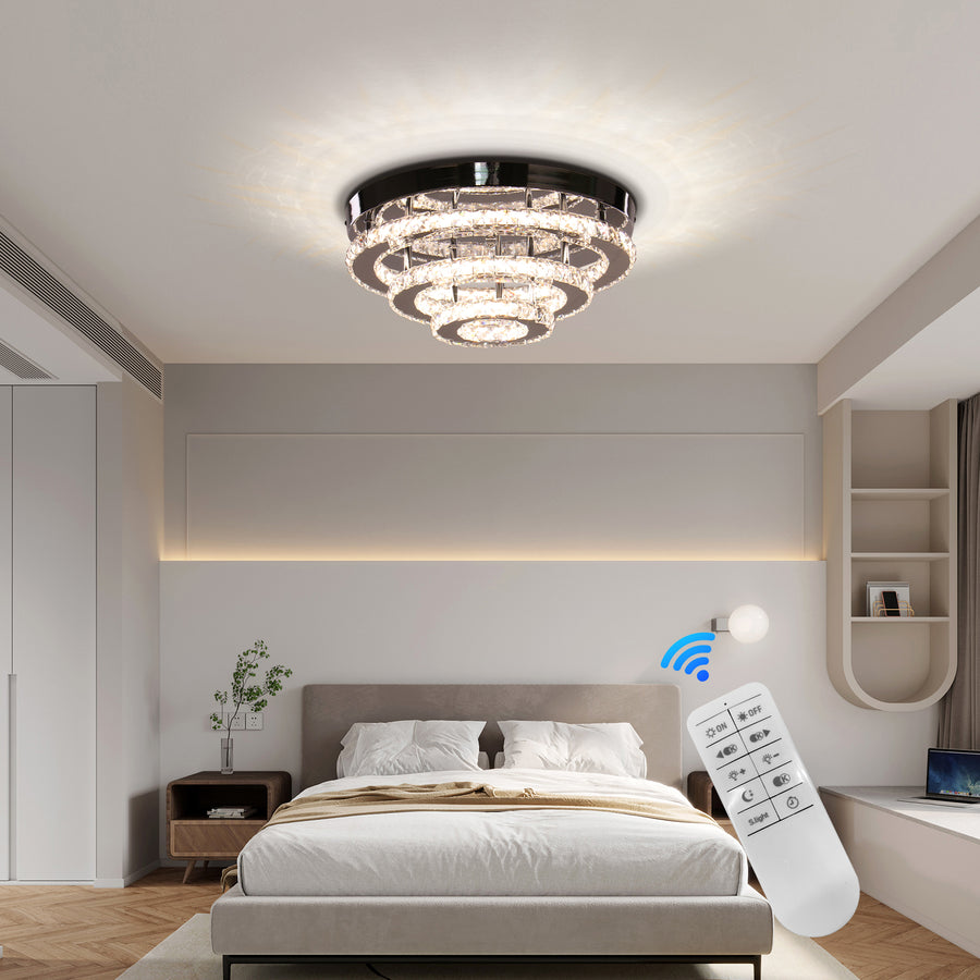 Lustra LED Cristal cu Telecomanda LLC151/500CH, 64W, 3 Elemente, lumina Rece/Calda/Neutra, Dimabila, Crom Lucios Lustre LED cu Telecomanda Default Title Alessandro Design