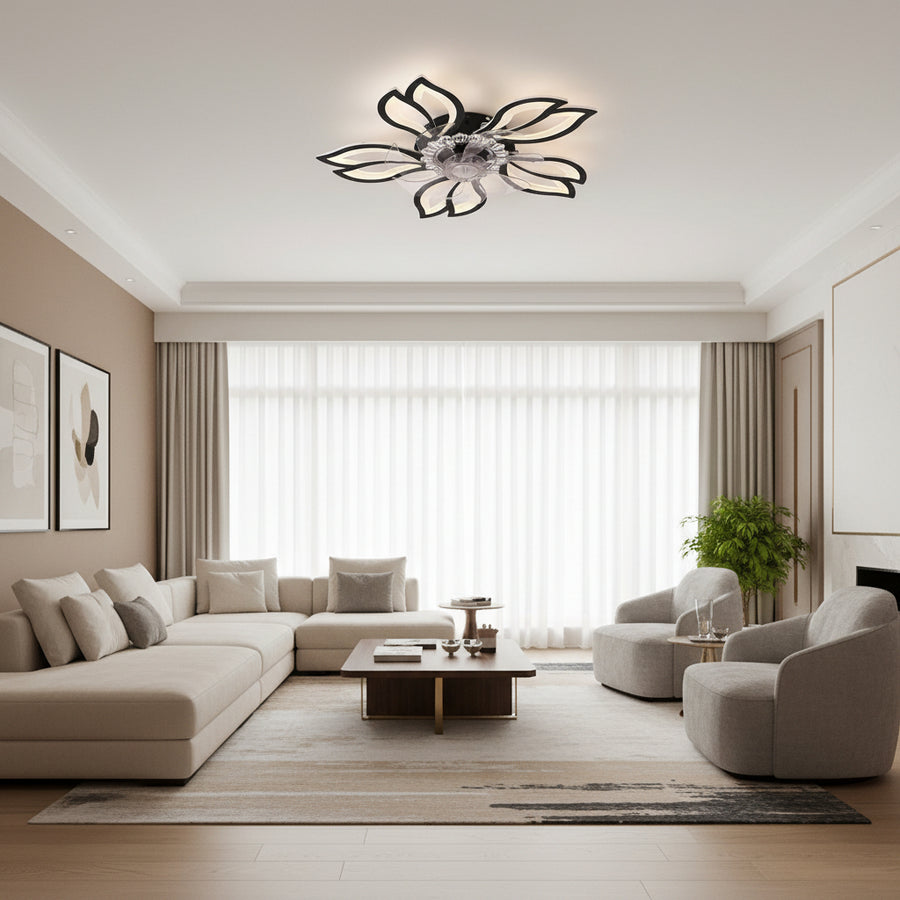 Lustra LED Ventilator ANEMO cu Telecomanda, 30W, D61cm, Lumina Rece/Neutra/Calda, Metal si Plastic, Negru