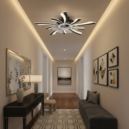 Lustra LED Ventilator VIRTULA cu Telecomanda, 29W, D77cm, Lumina Rece/Neutra/Calda, Metal si Plastic, Negru