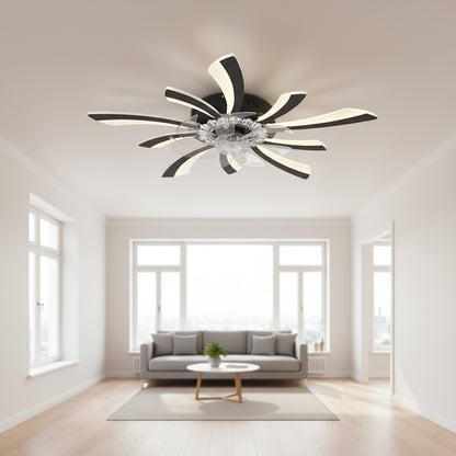 Lustra LED Ventilator VIRTULA cu Telecomanda, 29W, D77cm, Lumina Rece/Neutra/Calda, Metal si Plastic, Negru
