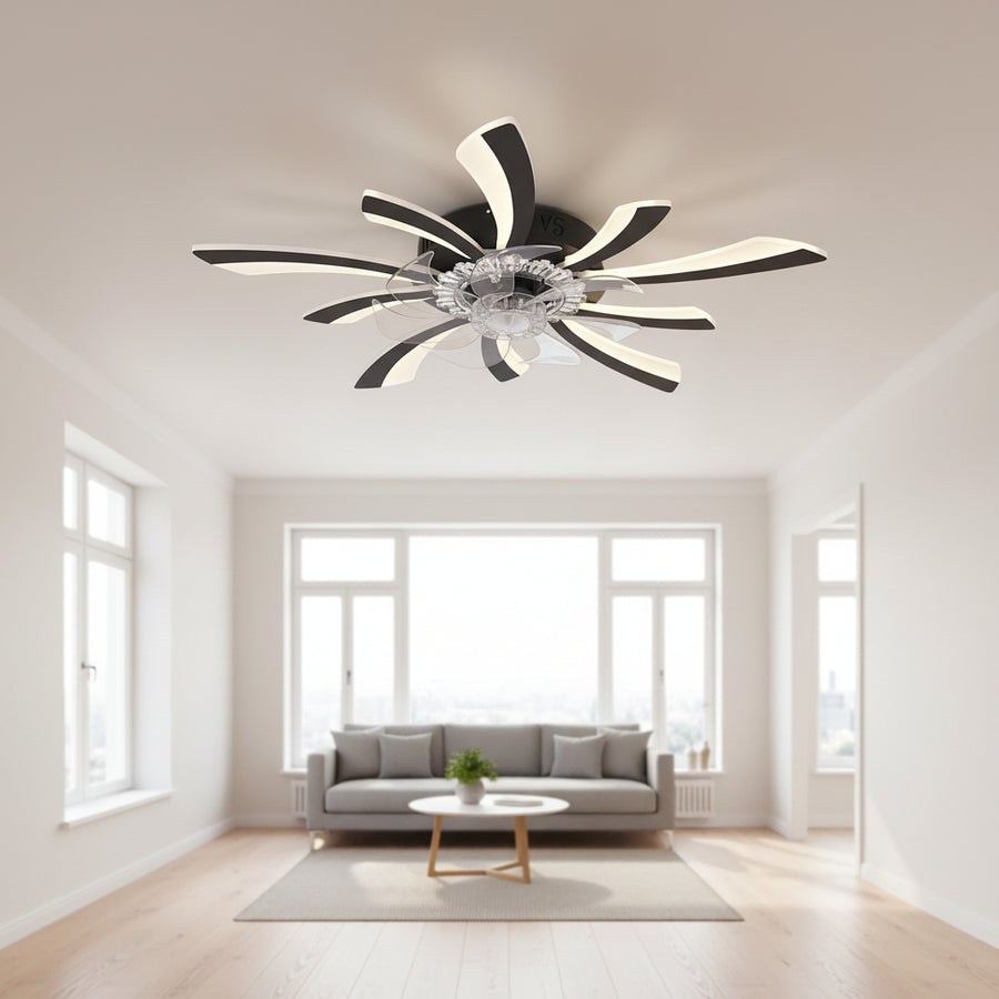 Lustra LED Ventilator VIRTULA cu Telecomanda, 29W, D77cm, Lumina Rece/Neutra/Calda, Metal si Plastic, Negru