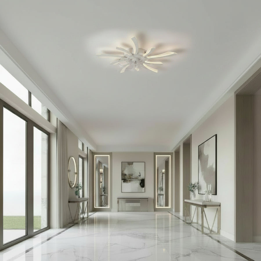 Lustra LED Ventilator VIRTULA cu Telecomanda, 29W, D77cm, Lumina Rece/Neutra/Calda, Metal si Plastic, Alb