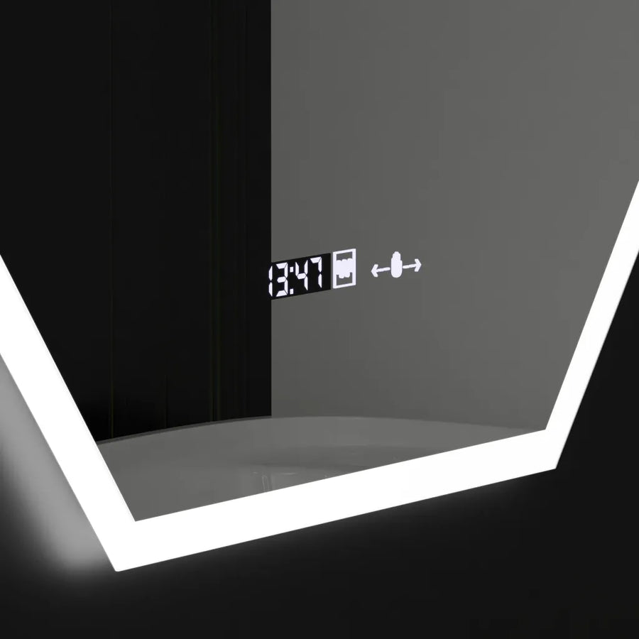 Sokszögű LED tükör, 60x80 cm, Hexaluce Marcello MotionGlow érzékelő, páramentesítő rendszer, óra és hőmérő, Dimabila Marcello tükrök alapértelmezett cím Alessandro Design