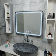 Négyszögletű LED-es tükör 90x75cm EDGE Touch páramentesítő rendszer, fekete keretű tükrök Korman E alapértelmezett cím Alessandro Design