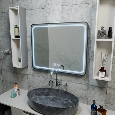Négyszögletű LED tükör 80x60cm - EDGE Touch páramentesítő rendszer, fekete keret