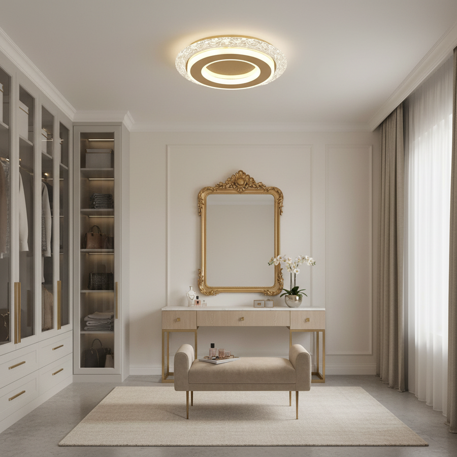 Lustra LED AGOL Petito, 29W, Diametru 20cm, Lumina Calda/Neutra/Rece, Auriu, Metal si Acril