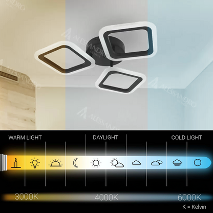 LED csillár PULSARIS 40W, 3 négyzet, hideg/meleg/semleges fény, fekete LED csillárok alapértelmezett cím Alessandro Design