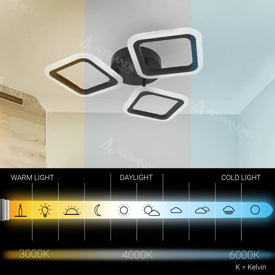 LED csillár PULSARIS 40W, 3 négyzet, hideg/meleg/semleges fény, fekete LED csillárok alapértelmezett cím Alessandro Design