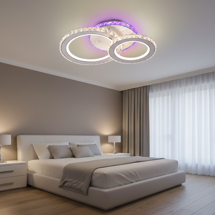 LED csillár távirányítóval és kristály NOVA ROTONDA RGB 42W, 2 kör, hideg/meleg/semleges fény, szabályozható, fehér LED-es csillár távirányítóval Alapértelmezett cím Alessandro Design