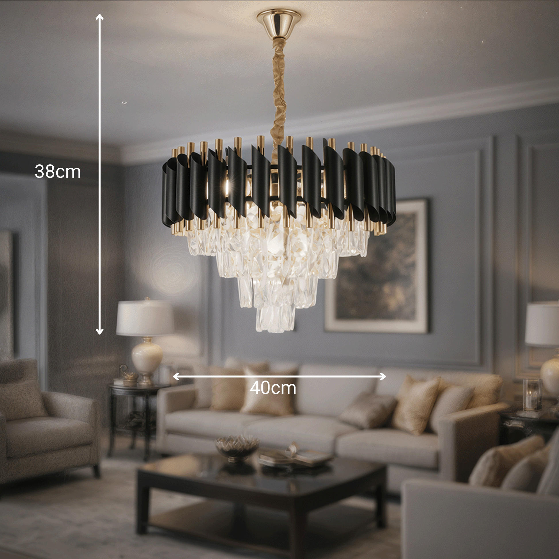 Kristály csillár VERSAILLES Nobile 5xE14, átmérő 40 cm, fényes arany és fekete kristálycsillárok alapértelmezett cím Alessandro Design