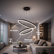 Függesztett LED-csillár távirányítóval CASIANA 40W, 2 kör, hideg/meleg/semleges fény 3000K/4000K/6000K, szabályozható, fekete, állítható magasságú, fém és akril LED-csillárok távirányítóval Alapértelmezett cím Alessandro Design
