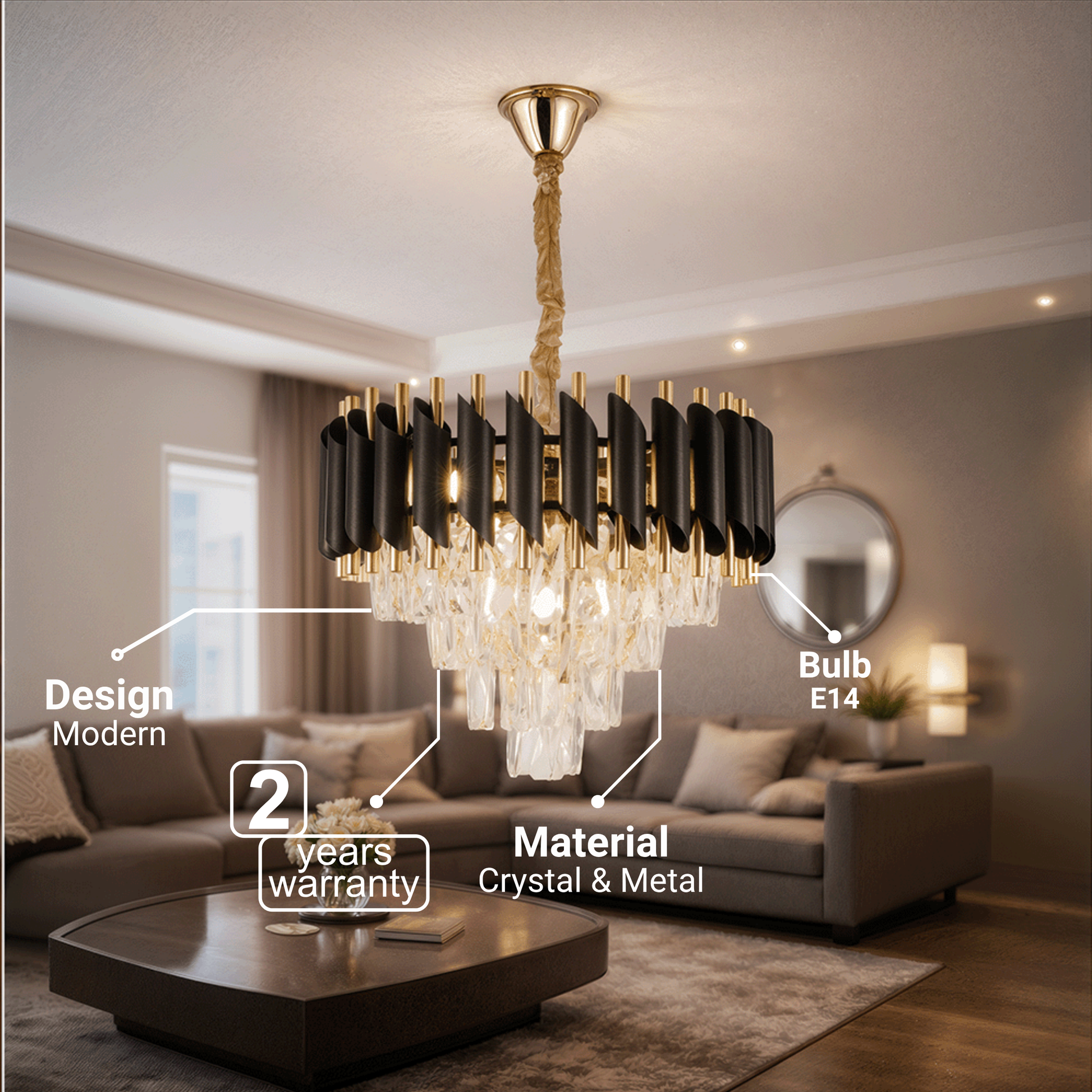 Kristály csillár VERSAILLES Nobile 5xE14, átmérő 40 cm, fényes arany és fekete kristálycsillárok alapértelmezett cím Alessandro Design