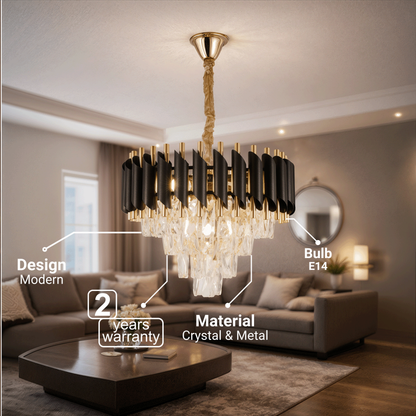 Kristály csillár VERSAILLES Nobile 5xE14, átmérő 40 cm, fényes arany és fekete kristálycsillárok alapértelmezett cím Alessandro Design