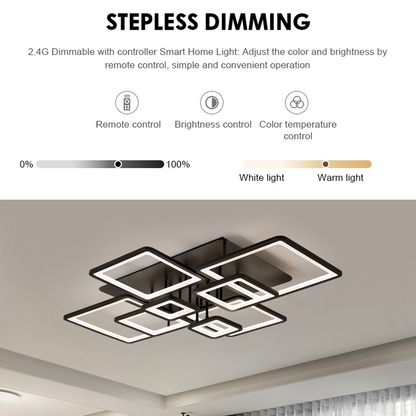 LED csillár távirányítóval ELLA 186W, 8 négyzet, hideg/meleg/semleges fény, szabályozható, fekete LED csillárok távirányítóval Alapértelmezett cím Alessandro Design