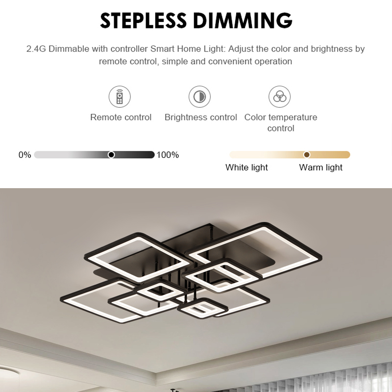LED csillár távirányítóval ELLA 186W, 8 négyzet, hideg/meleg/semleges fény, szabályozható, fekete LED csillárok távirányítóval Alapértelmezett cím Alessandro Design