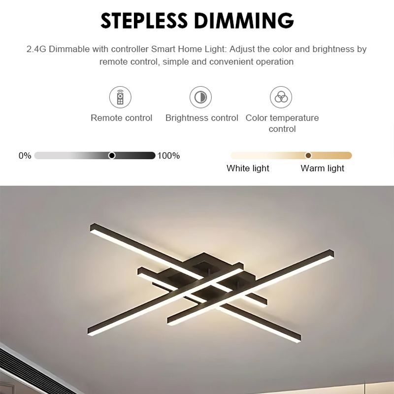 LED csillár távirányítóval LINEX, 52 W, 4 elem, lineáris, hideg/meleg/semleges fény, szabályozható, fekete LED csillárok távirányítóval Alapértelmezett cím Alessandro Design