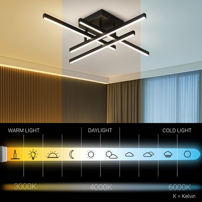 LED csillár távirányítóval LINEX, 52 W, 4 elem, lineáris, hideg/meleg/semleges fény, szabályozható, fekete LED csillárok távirányítóval Alapértelmezett cím Alessandro Design