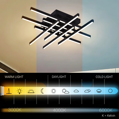 LED csillár távirányítóval LINEX, 108 W, 8 elem, hideg/meleg/semleges fény, szabályozható, fekete LED csillárok távirányítóval Alapértelmezett cím Alessandro Design