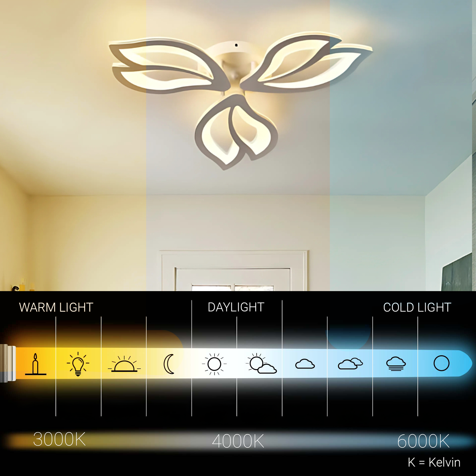 LED-es csillár távirányítóval LILY 40W, 3 elem, hideg/meleg/semleges fény, szabályozható, fehér LED-es csillár távirányítóval Alapértelmezett cím Alessandro Design