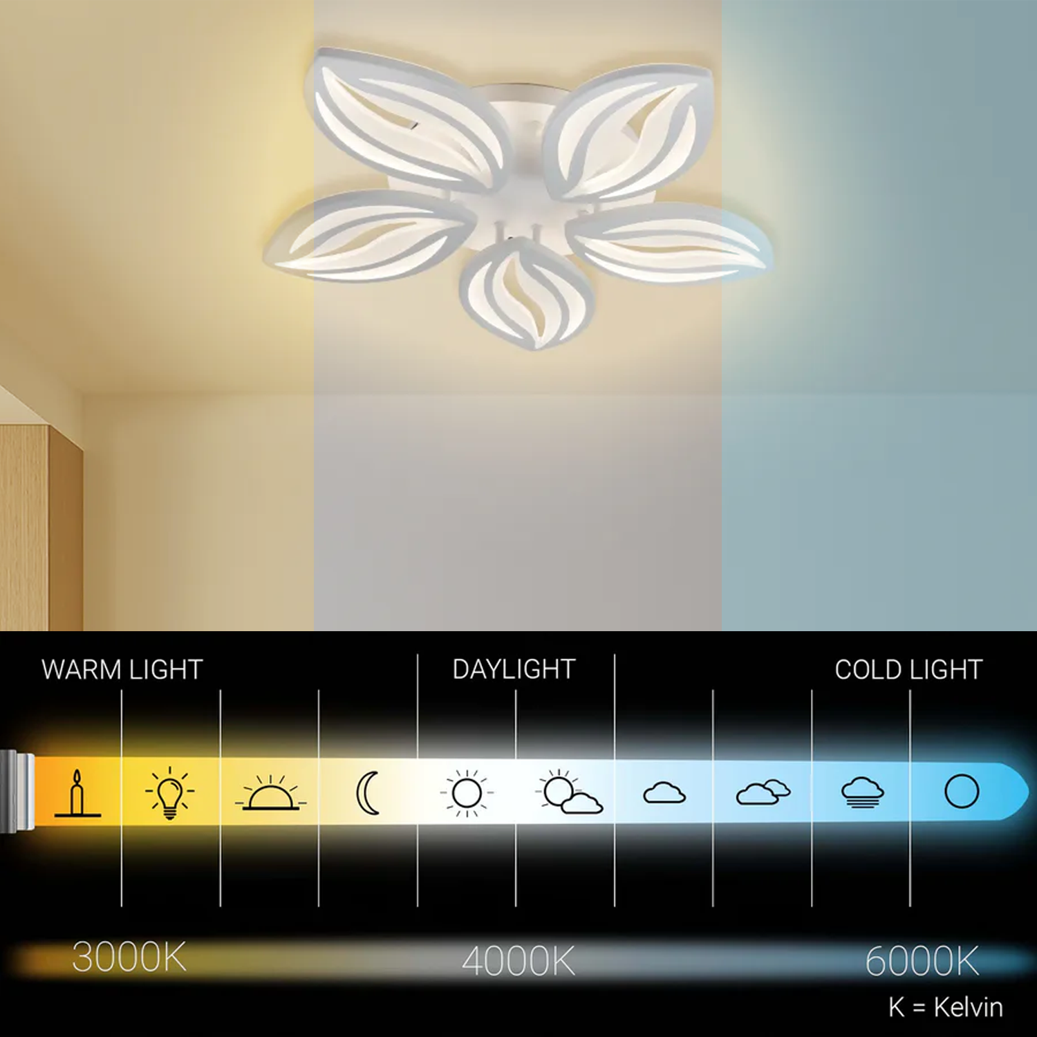 LED-es csillár távirányítóval ORCHID 66W, 5 szirom, hideg/meleg/semleges fény, szabályozható, fehér LED-es csillár távirányítóval Alapértelmezett cím Alessandro Design