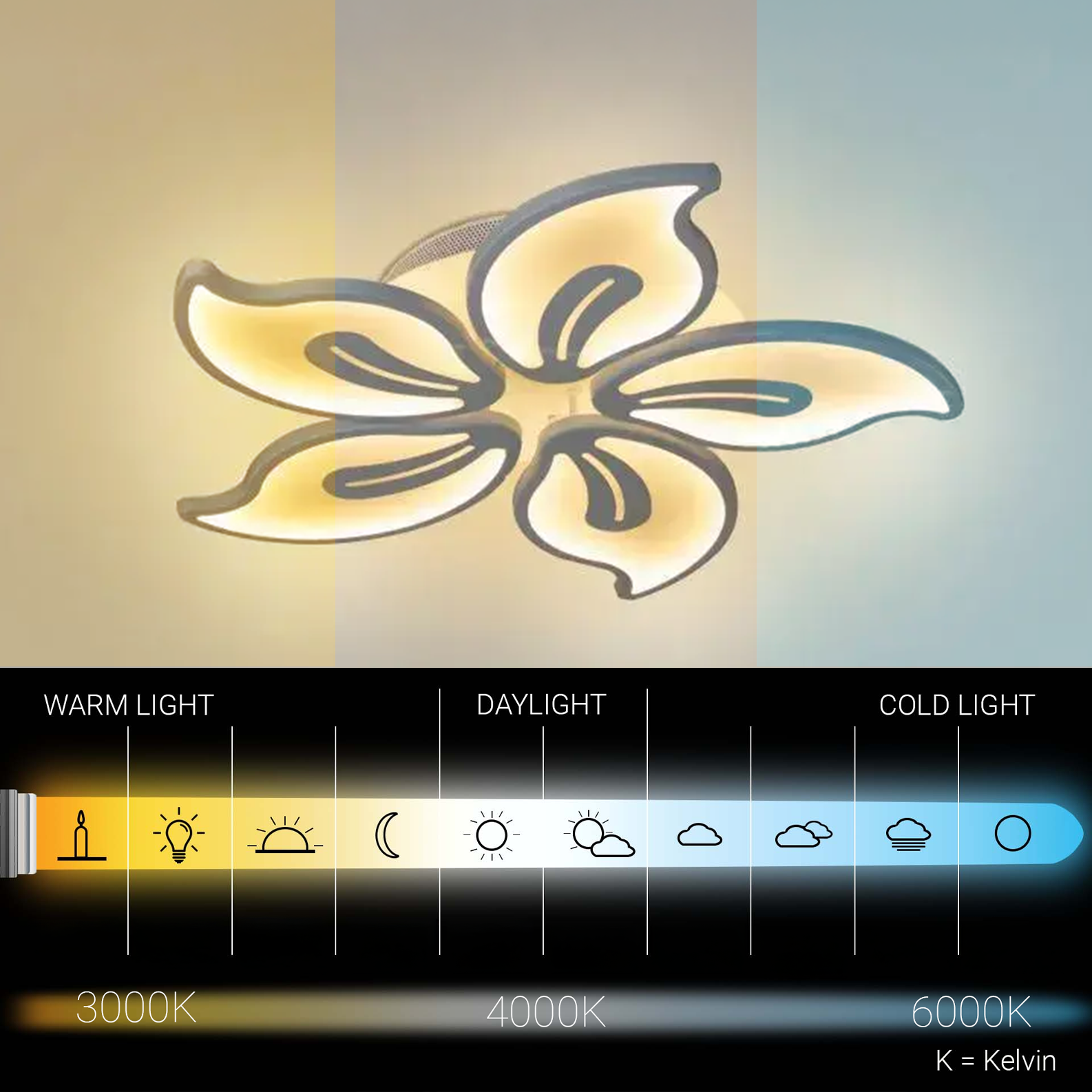 LED csillár távirányítóval JASMINE 66W, 5 szirom, hideg/meleg/semleges fény, szabályozható, fehér LED-es csillár távirányítóval Alapértelmezett cím Alessandro Design