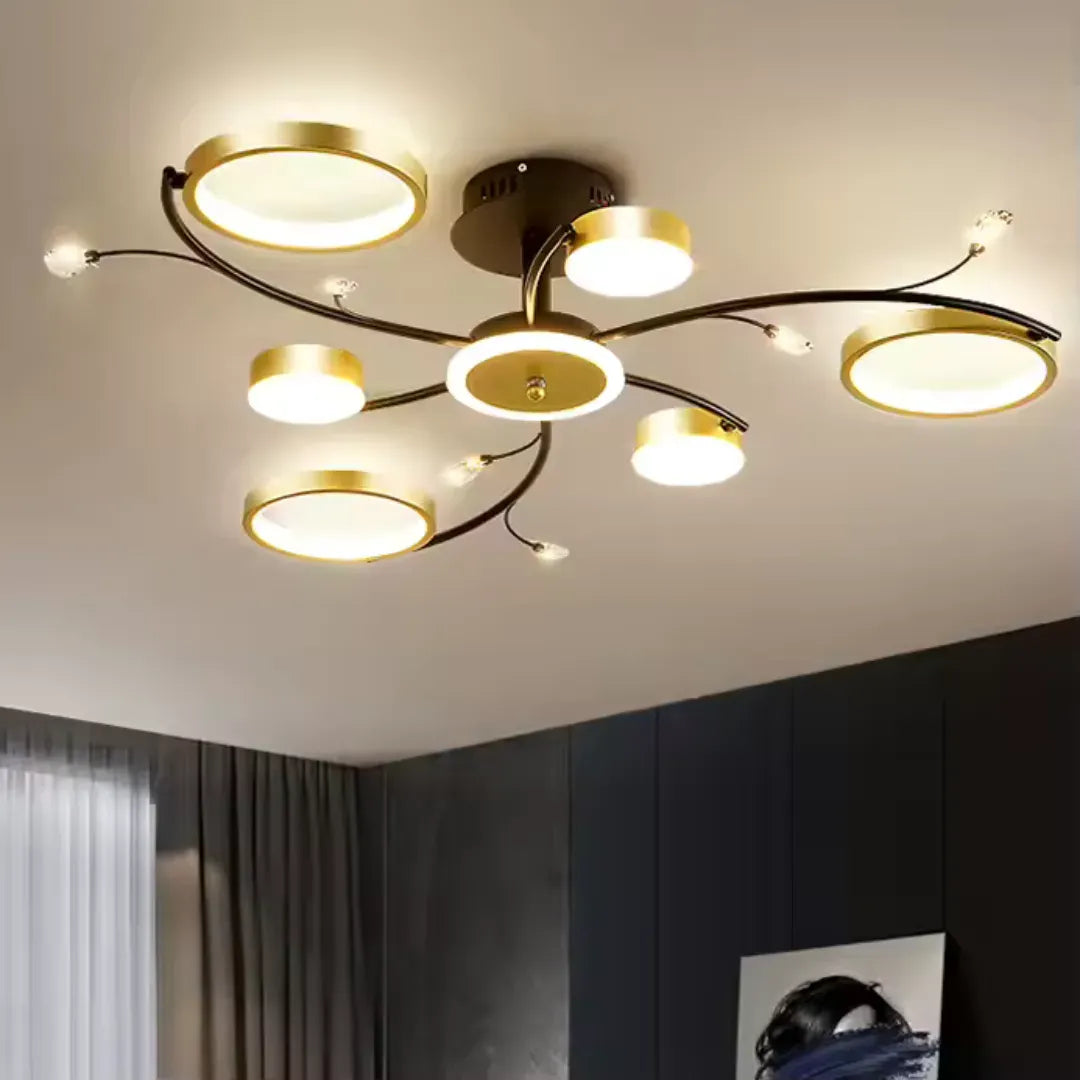 Lustra LED cu Telecomnda KARINA, 31W, 6 Elemente, Lumina Calda/Rece/Neutra, Dimabila, Auriu Lustre LED cu Telecomanda Default Title Alessandro Design