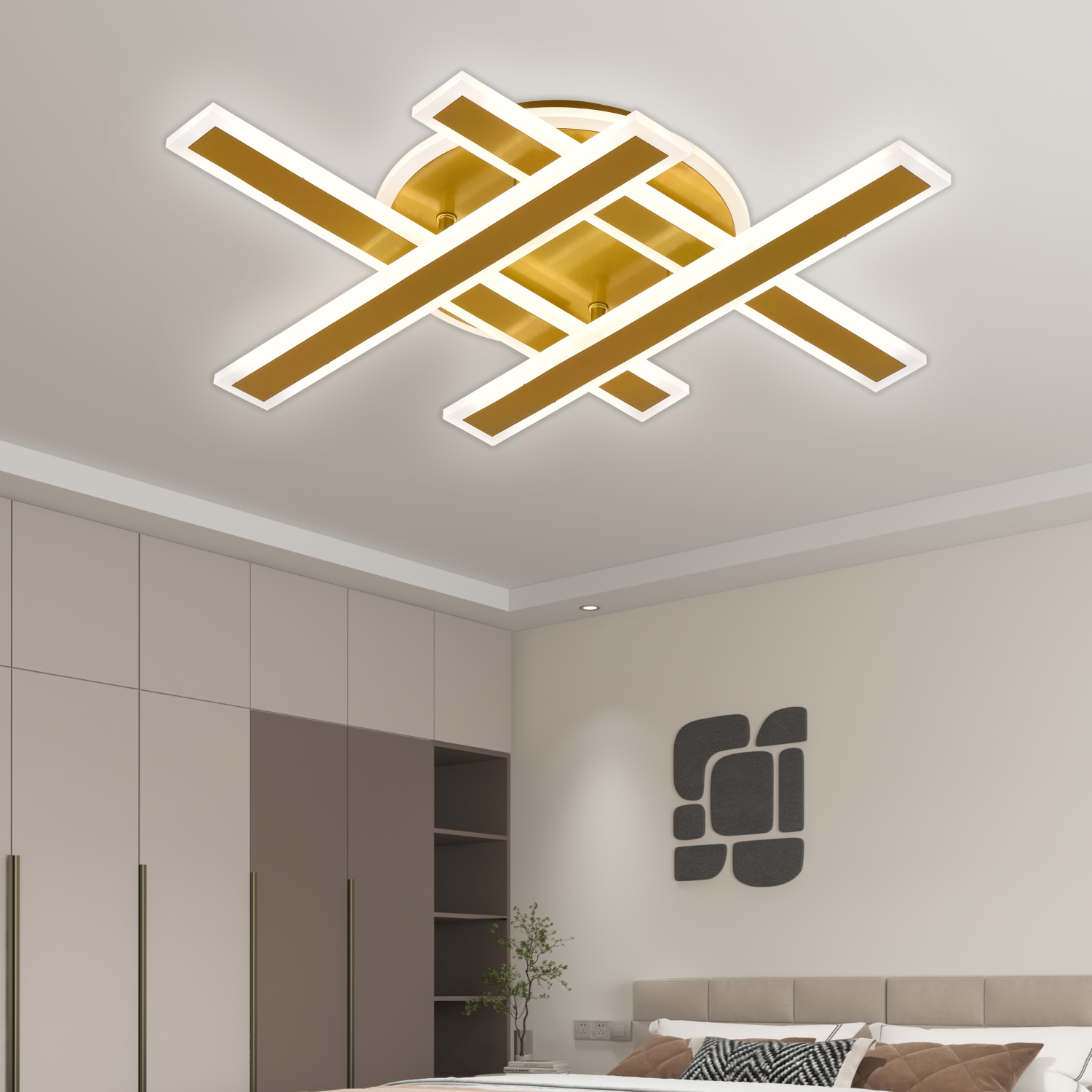 Lustra LED cu Telecomanda ZYRON Magno , 79W, 46x5.5x7.5, IP20, Lumina Rece/Calda/Neutra, Dimabila, Auriu, Metal, Plexiglas Lustre LED cu Telecomanda Default Title Alessandro Design