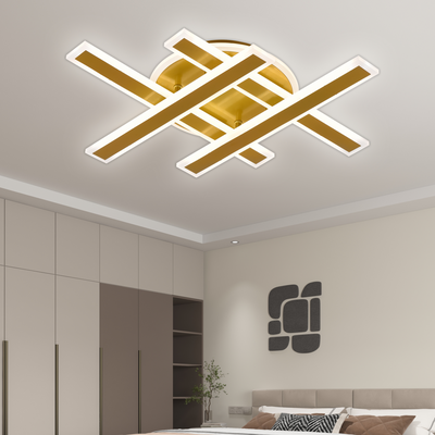 LED csillár távirányítóval LT755/4GD, 85W, 46*5.5*7.5, IP20, hideg/meleg/semleges fény, szabályozható, arany, vas, plexi