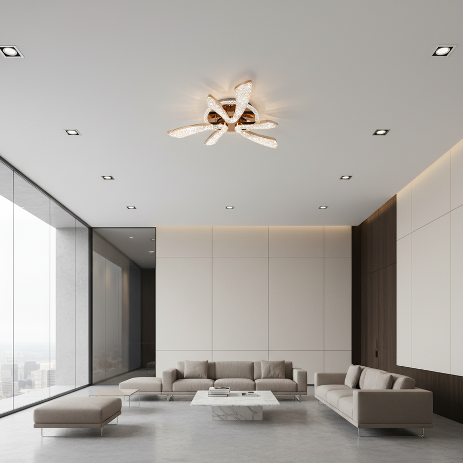 Lustra LED CHARM Eleganza cu telecomanda si cristal, 44W, Ø50cm, 3 Surse, Lumina Rece/Calda/Neutra, Dimabila, Auriu