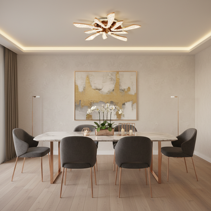 Lustra LED CHARM Magno cu telecomanda si cristal, 68W, Ø59cm, 5 Surse, Lumina Rece/Calda/Neutra, Dimabila, Auriu