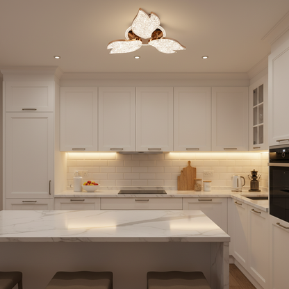 Lustra LED cu Telecomanda , 51W, Lumina 3000K/4000K/6000K, Dimabila, Auriu, Metal si Acril