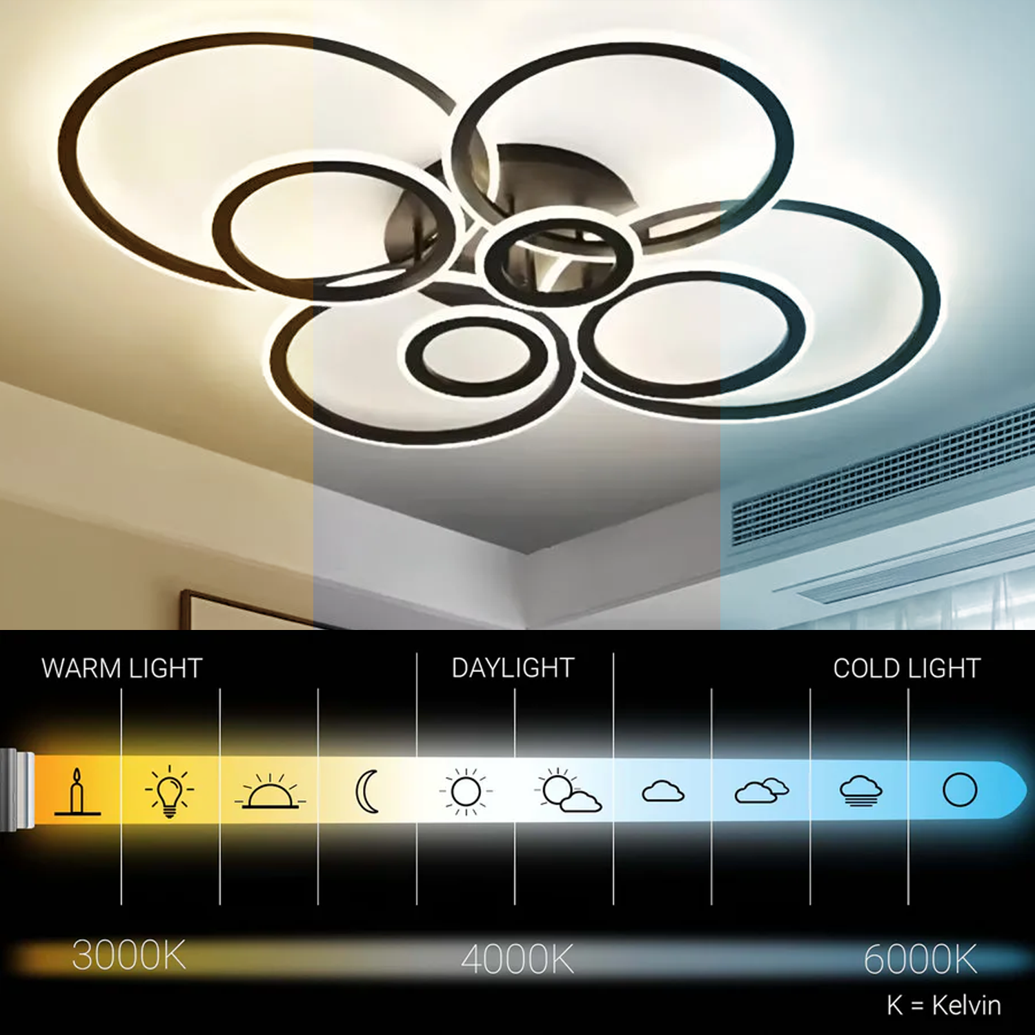 LED csillár távirányítóval BETTY 127W, 8 kör, hideg/meleg/semleges fény, szabályozható, fekete LED csillárok távirányítóval Alapértelmezett cím Alessandro Design