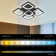LED-es csillár távirányítóval ZOE 65W, 5 négyzet, hideg/meleg/semleges fény, szabályozható, fekete LED-es csillárok távirányítóval Alapértelmezett cím Alessandro Design