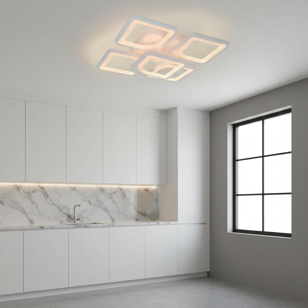 LED-csillár távirányítóval ZOE 70W, 5 négyzet, hideg/meleg/semleges fény, szabályozható, fehér LED-es csillár távirányítóval Alapértelmezett cím Alessandro Design