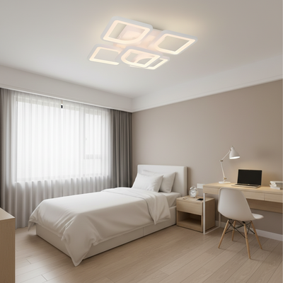 LED csillár távirányítóval ZOE 70W, 5 négyzet, hideg/meleg/semleges fény, szabályozható, fehér