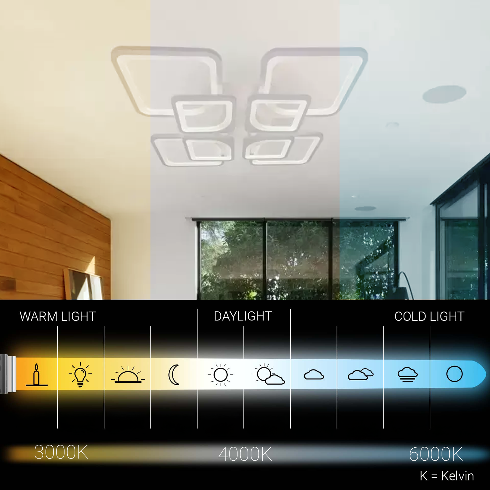 LED-csillár távirányítóval ZOE 138W, 8 négyzet, hideg/meleg/semleges fény, szabályozható, fehér LED-es csillár távirányítóval Alapértelmezett cím Alessandro Design